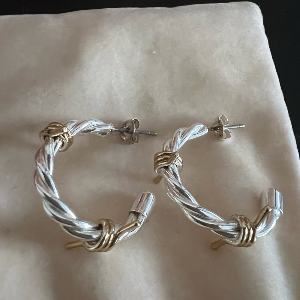 Elegant Silver and Gold Twisted Hoop Earrings